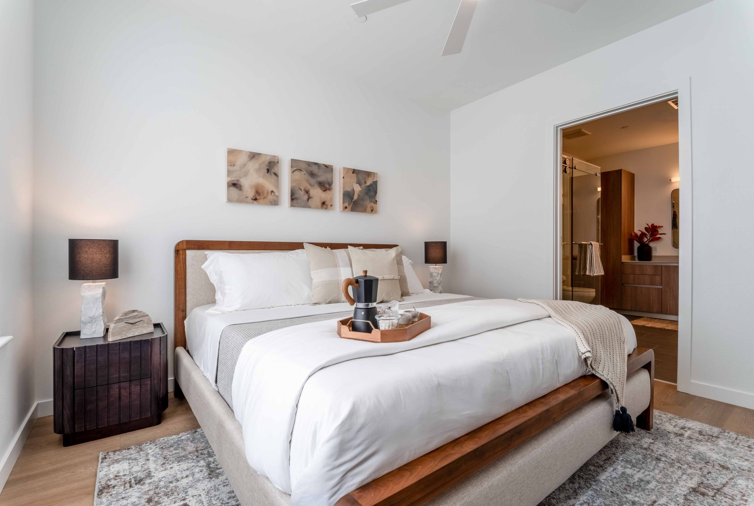 Modern bedroom with elegant decor.