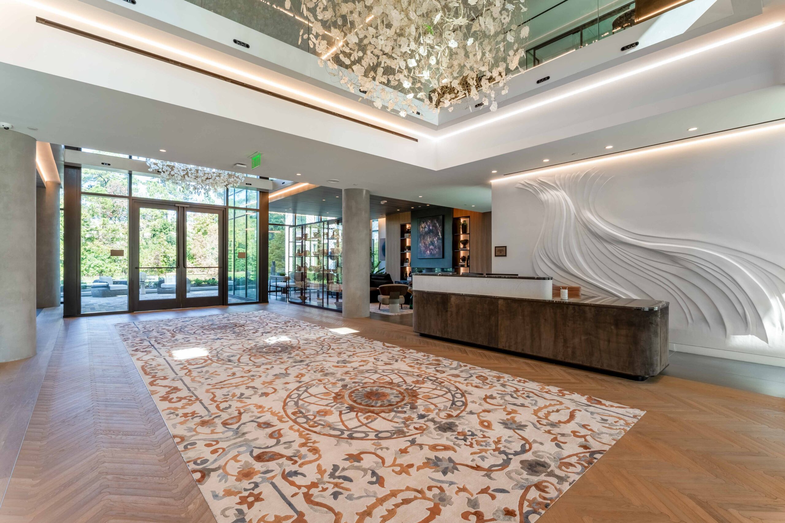 Elegant lobby with decorative rug