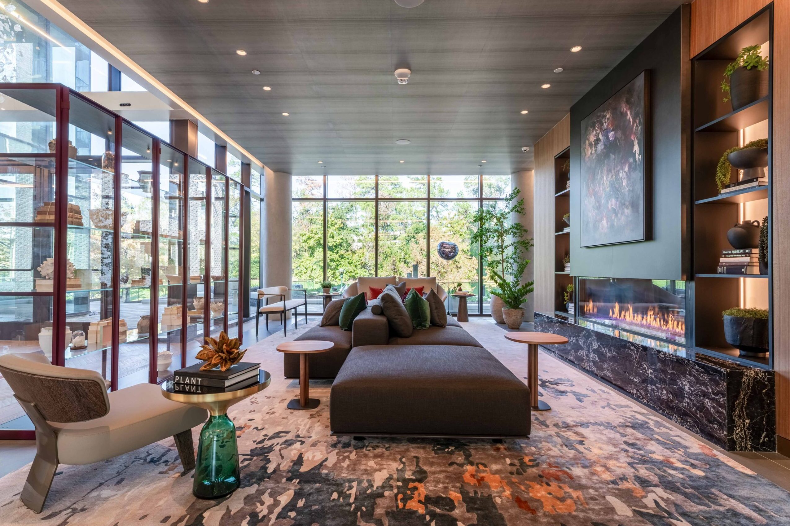 Modern communal lounge room with large windows