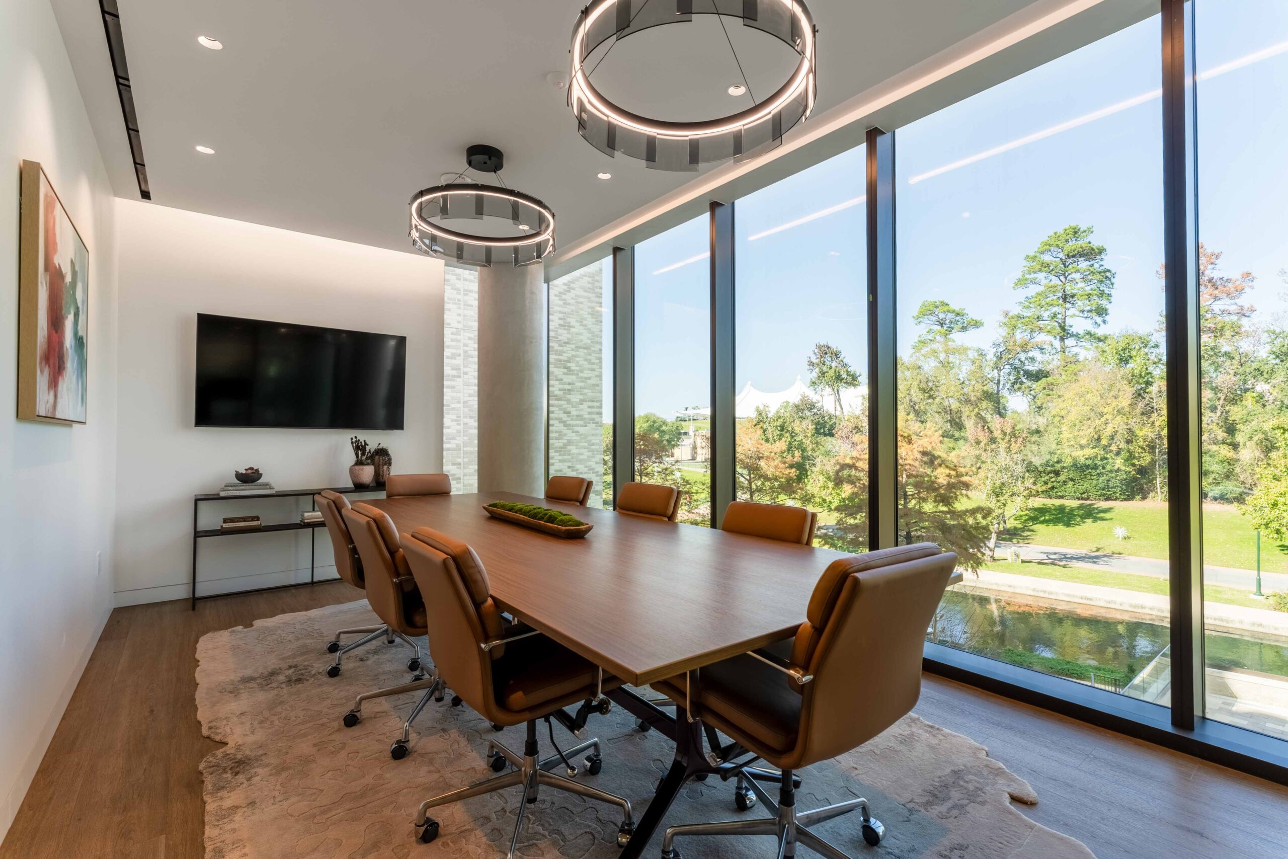 Modern conference room with large windows