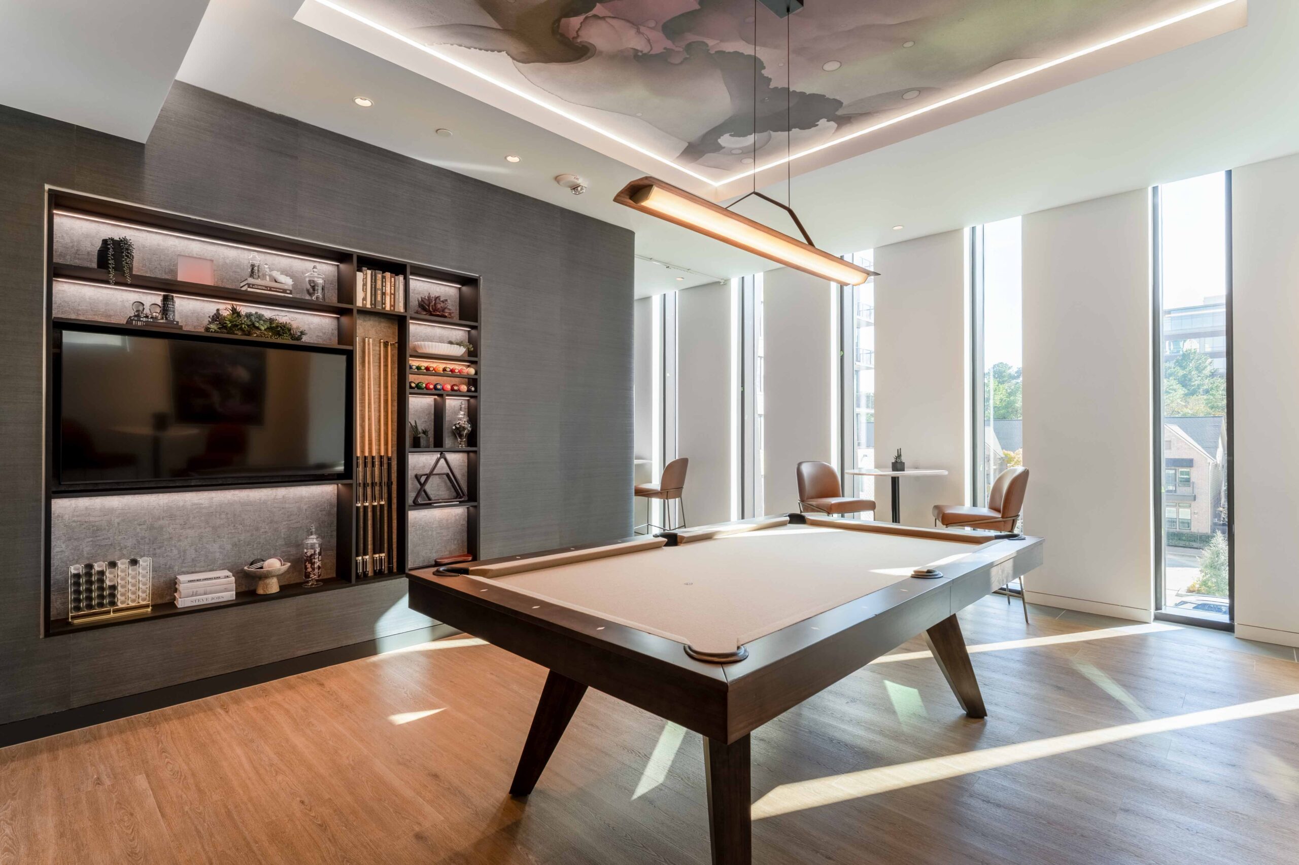Modern game room with pool table