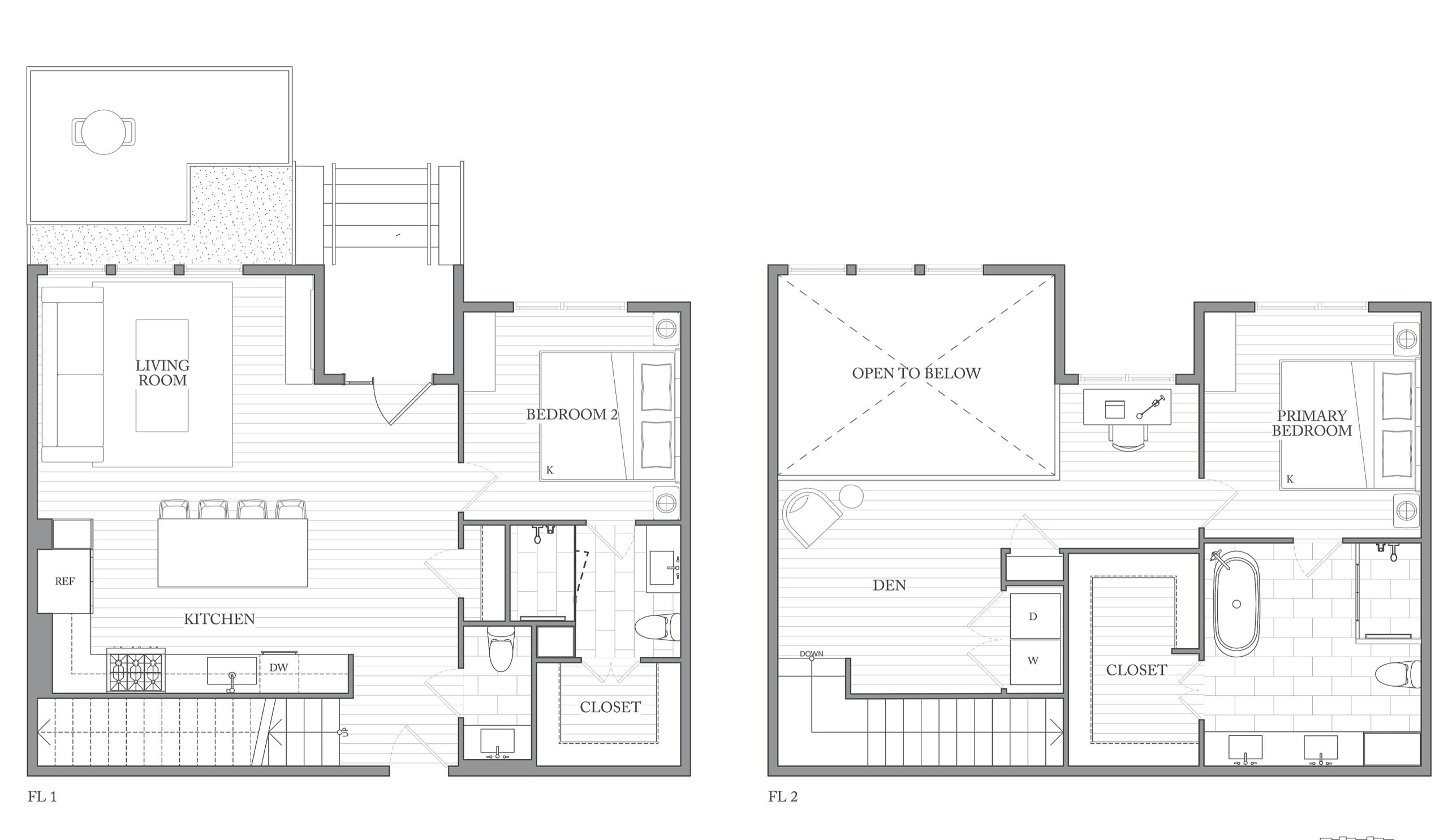 A 3D image of the 2M floorplan, a 1620 squarefoot, 2 bed / 2 bath unit