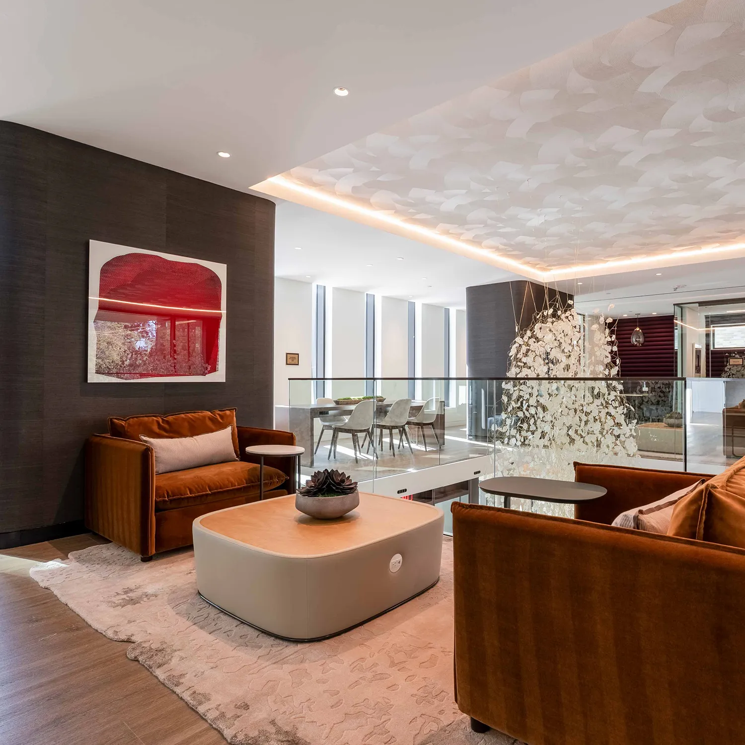 Modern lounge with stylish furniture.